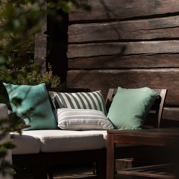 Cream Garden Pillow in Green Stripes 60x40