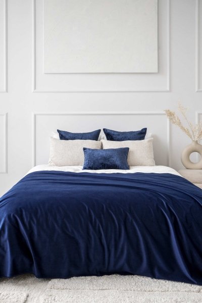 Navy Blue Bedspread 220x140 Velvet