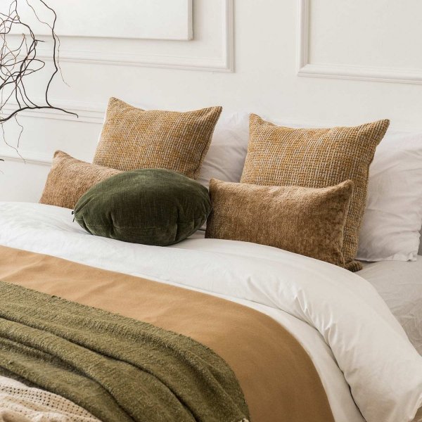Brown-Green Set of 5 Decorative Bedroom Pillows - Teli