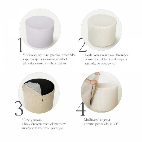 Large Round Grey Pouf CORD Slim 60x30