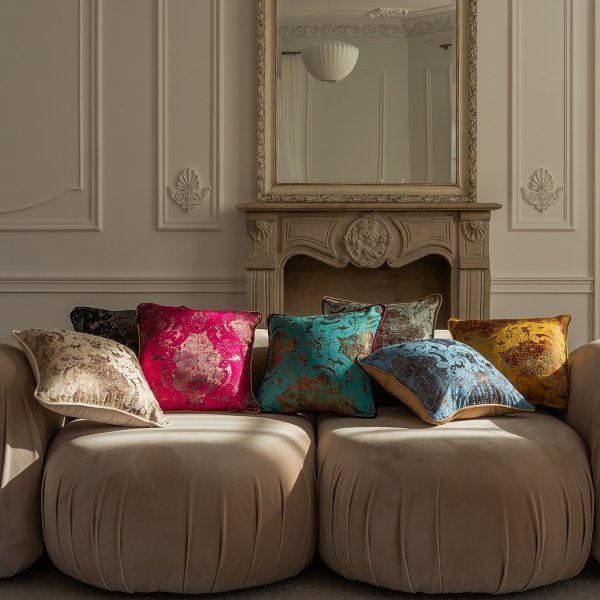 Turquoise and Burgundy Decorative Pillow Gold 40x40