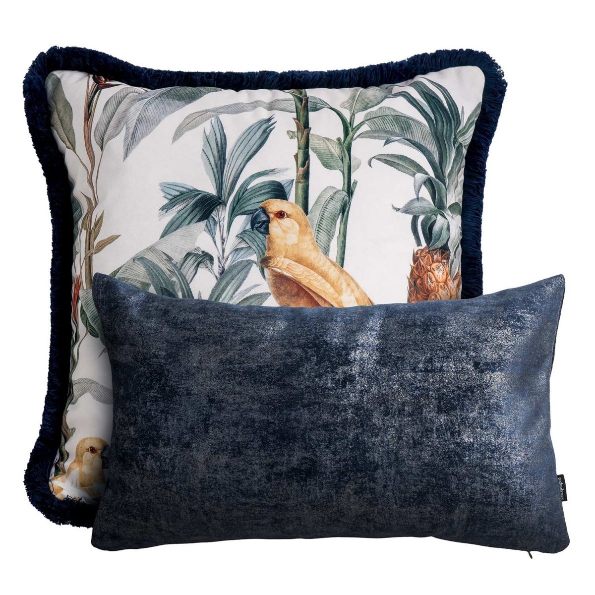 Navy-White Decorative Pillow Set with Parrots
