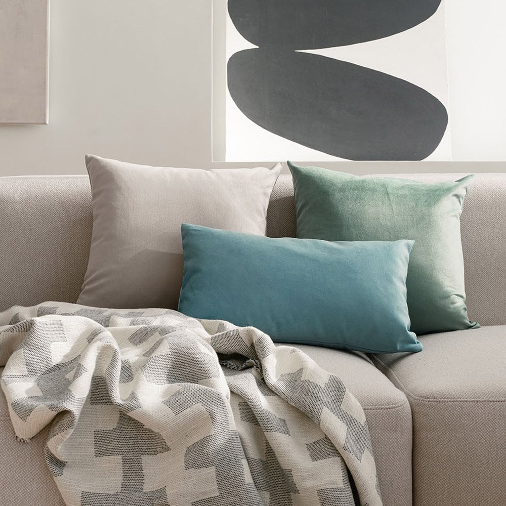 Gray-Mint Velvet Pillow Set