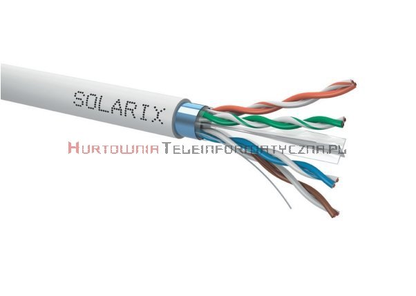 SOLARIX kabel F/UTP, drut, PVC, szary, kat.6