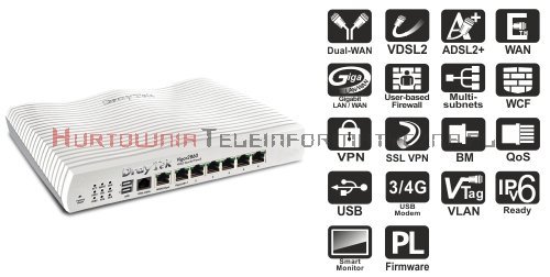 DRAYTEK Vigor 2860 router 1xWAN GE, 1xVDSL2/ADSL2, 6xLAN GE, 2xUSB, VPN
