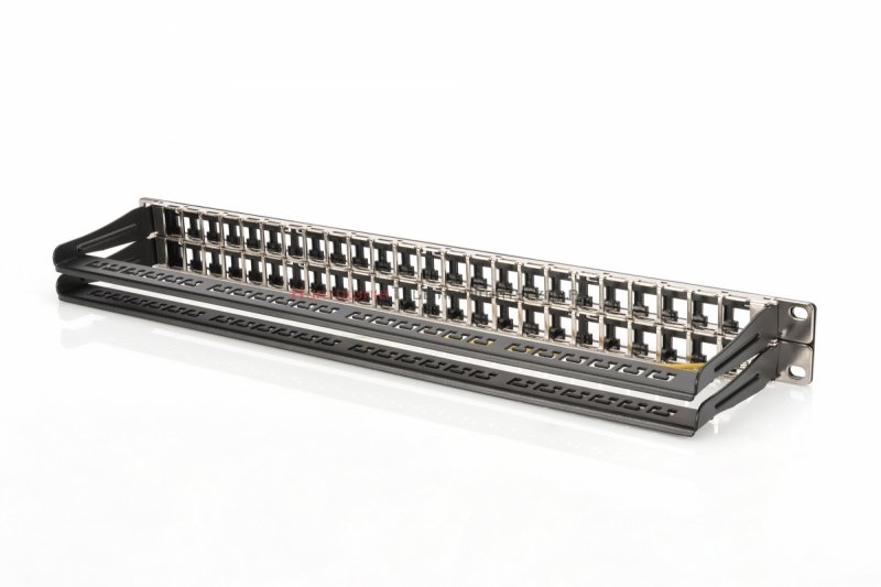 DIGITUS Patch Panel modularny 48 portów nieobsadzony, wsporniki, czarny 1U