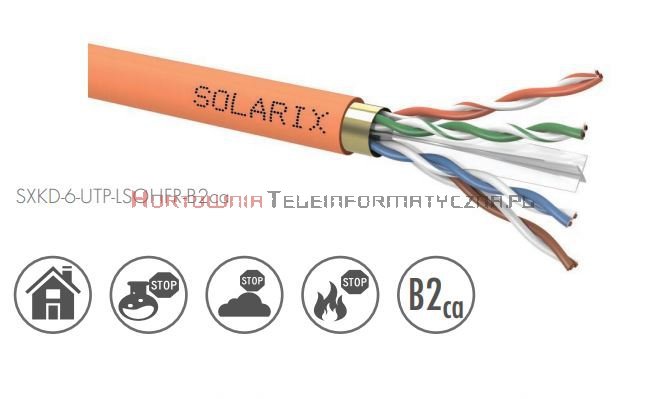 SOLARIX kabel U/UTP, drut, LSOHFR B2ca, pomarańczowy kat.6