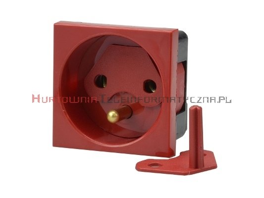 JAVEL gniazdo elektryczne 1x230 z uziemieniem, czerwone, 45x45, 2mod. + klucz