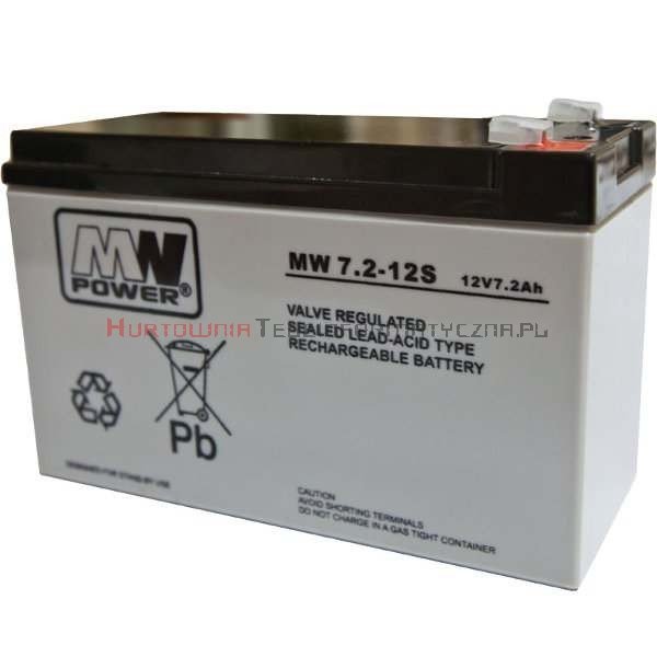 MW POWER Akumulator AGM 12V 7,2 Ah, przyłącze F1 4,7mm (3-5lat)