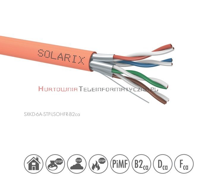SOLARIX kabel U/FTP, drut, LSOH B2ca, pomarańczowy kat.6A - 500m