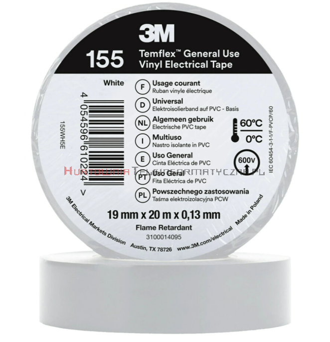 3M TEMFLEX 155 taśma izolacyjna PCW 19mm X 20m biała