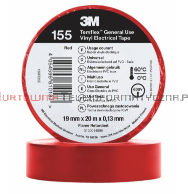 3M TEMFLEX 155 taśma izolacyjna PCW 19mm X 20m czerwona