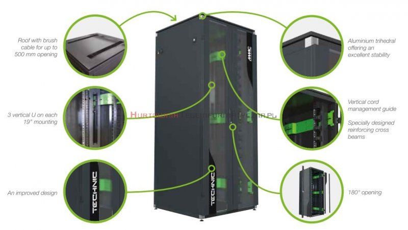 MMC Szafa RACK Serwer 19" stojąca 42U 800x800, 1000kg, drzwi dwuskrzydłowe perforowane, czarna