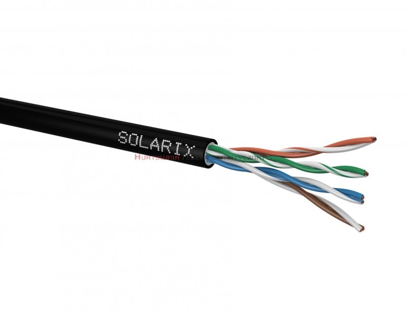 SOLARIX kabel U/UTP, drut, zewnętrzny żelowany, czarny, kat.5e