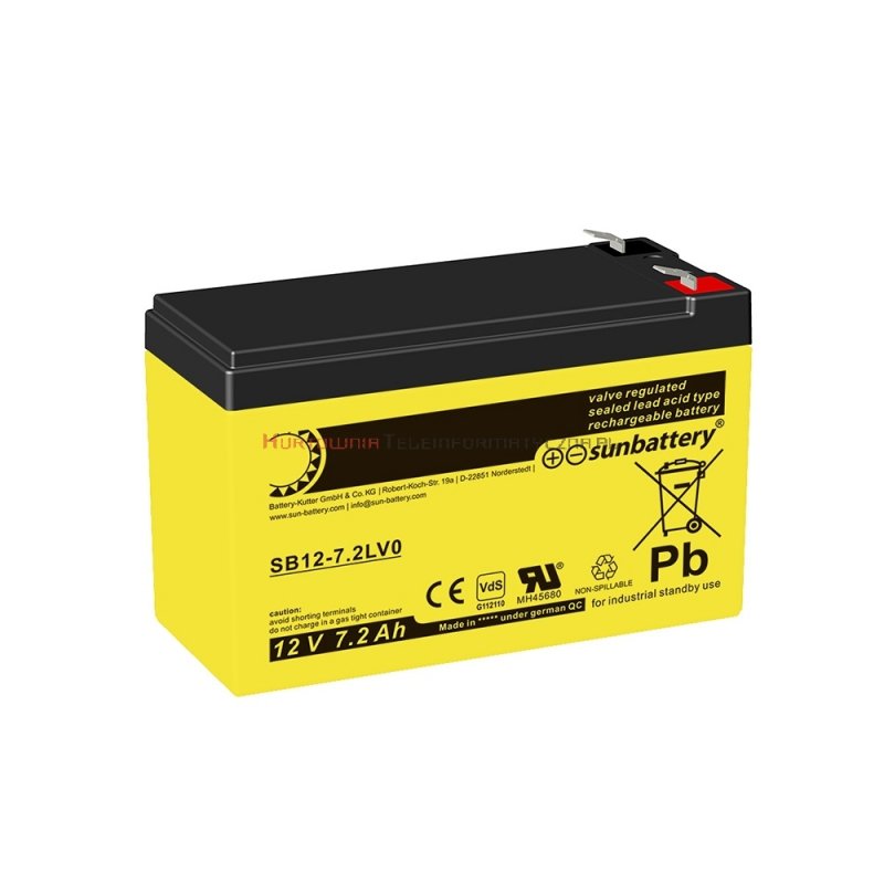 SUN Battery Akumulator SB VdS 12V 7,2Ah, przyłącze F1 4,8mm (6-9 lat) 