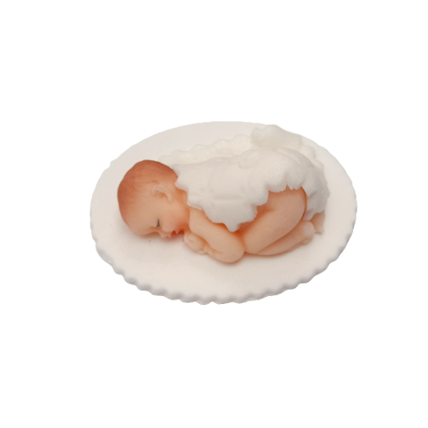Figurka na tort BOBAS POD KOŁDERKĄ chrzest baby shower BIAŁY