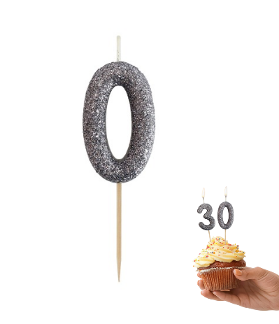 Świeczka Piker MINI Cyfra 0, BIO Brokatowa Czarna – 1 Szt.