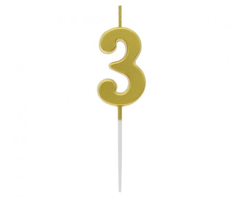 Świeczka Piker Urodzinowa B&amp;C Cyferka 3 - Metaliczna Złota mini (9,5x2,3 cm)