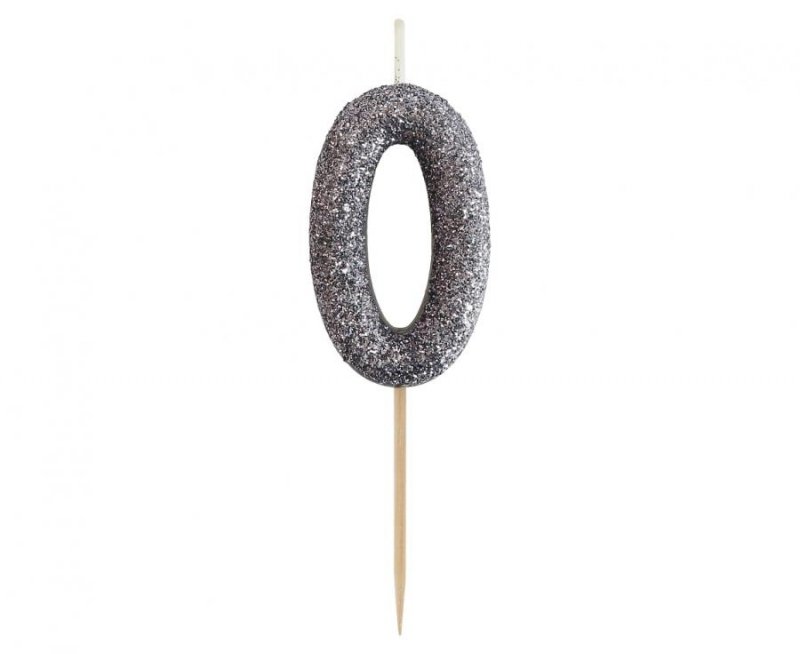 Świeczka Piker MINI Cyfra 0, BIO Brokatowa Czarna – 1 Szt.