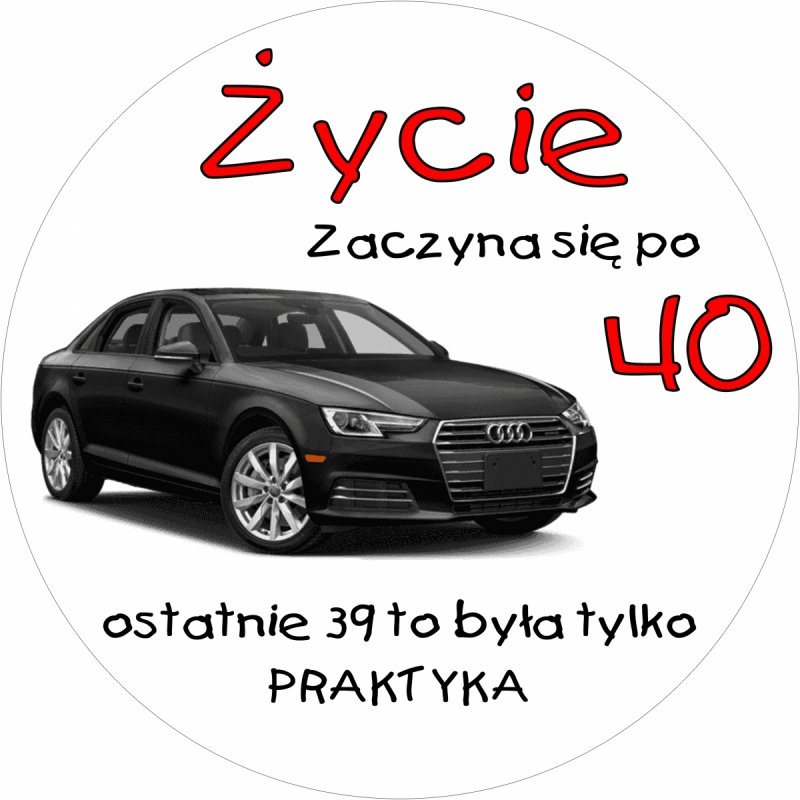 Opłatek waflowy okrągły na tort SAMOCHÓD 40stka 20cm