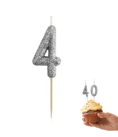 Świeczka Piker MINI Cyfra 4, BIO Brokatowa Czarna – 1 Szt.