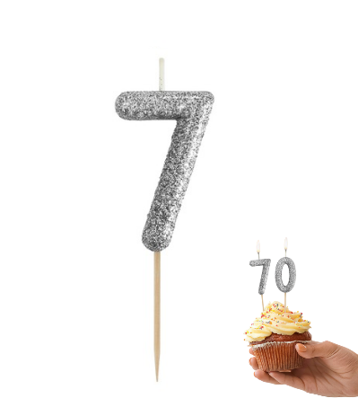 Świeczka Piker MINI Cyfra 7, BIO Brokatowa Czarna – 1 Szt.