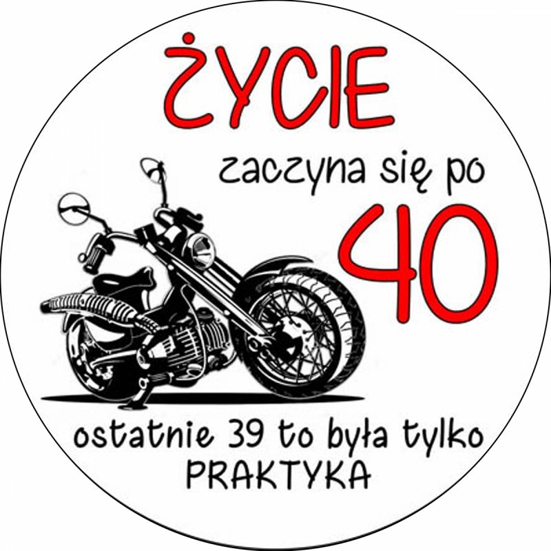 Opłatek waflowy okrągły na tort MOTOR 40stka 20cm
