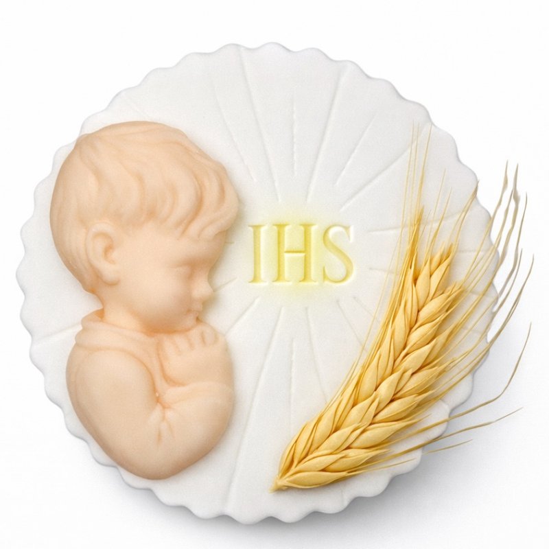  Dekoracja cukrowa na tort komunijny - HOSTIA Z KŁOSEM chłopiec