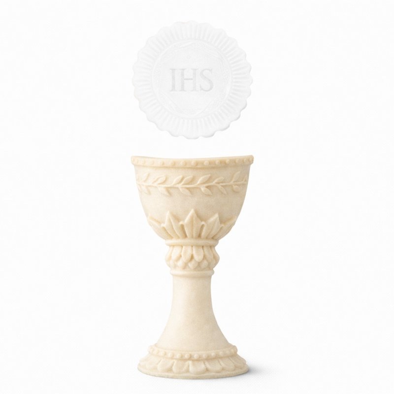  Cukrowa dekoracja na tort komunijny KIELICH ECRU + HOSTIA