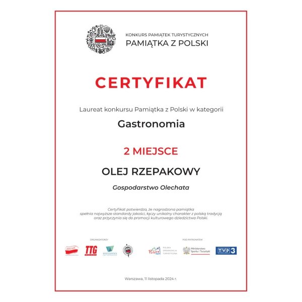 certyfikat konkursu &quot;Pamiątka z Polski&quot;