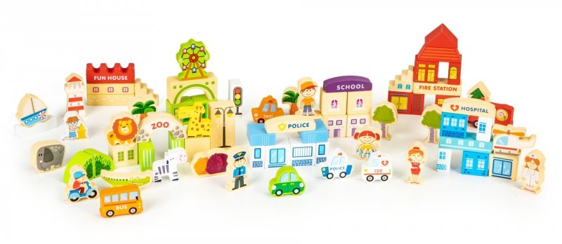 Drewniane klocki edukayjne miasto zoo 120 el. ECOTOYS