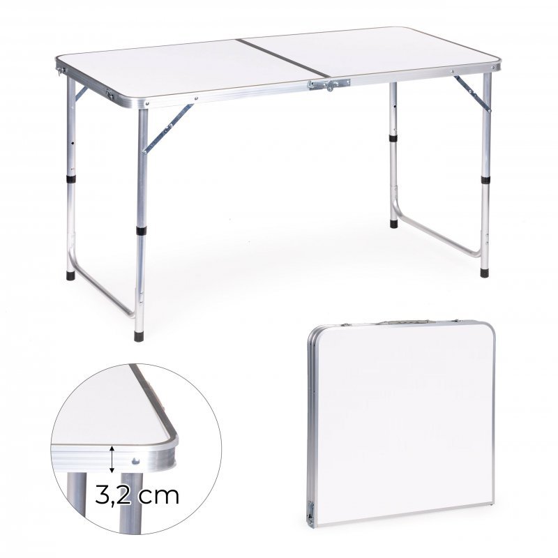 Stolik turystyczny stół składany kemping biały blat 120x60 cm MultiGarden