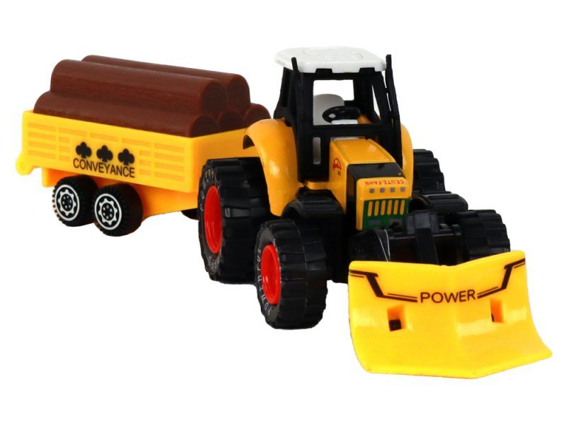 Traktor Z Przyczepą Koparka Spychacz Maszyna Żółty Zielony Czerwony