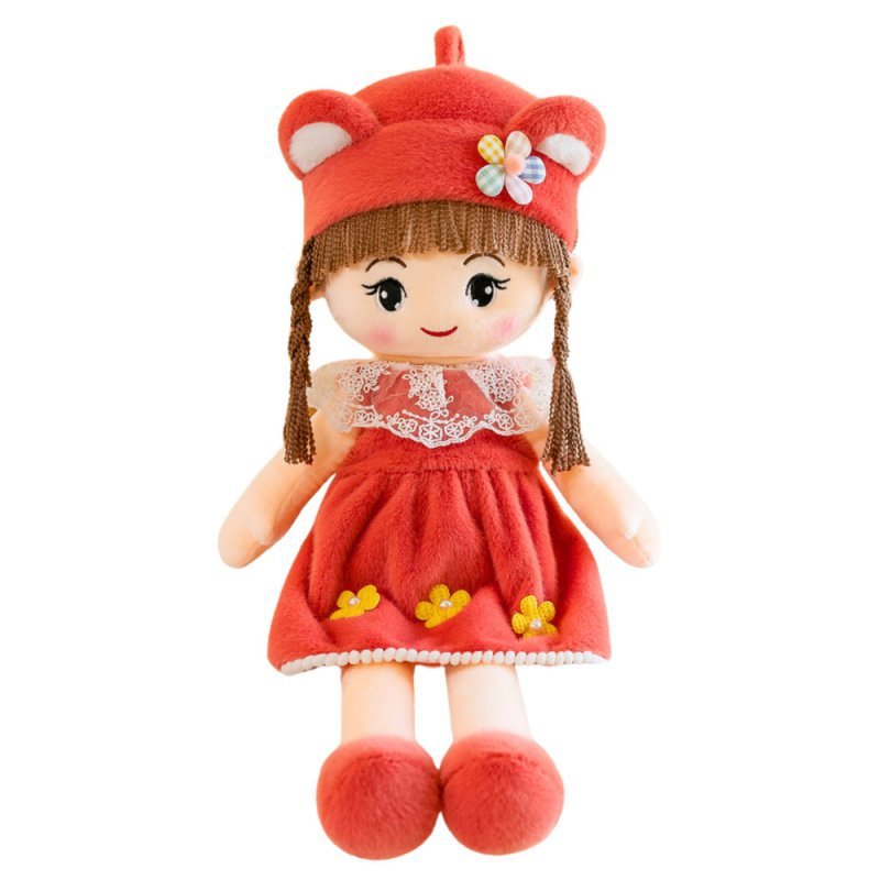 Lalka Szmacianka Miękka Pluszowa Czerwona Sukienka Czapka Z Uszami 45cm
