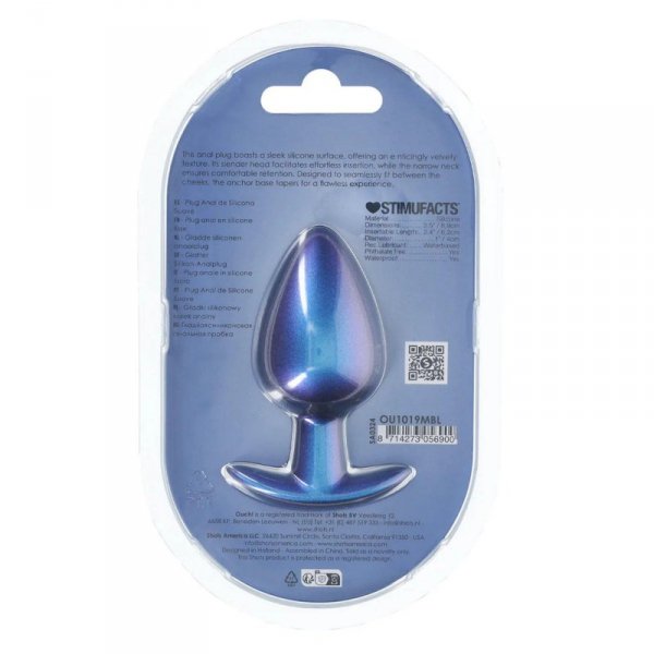 Smooth Silicone Anal Plug - Large - 3.5&quot; / 8,9 cm - Metallic Blue