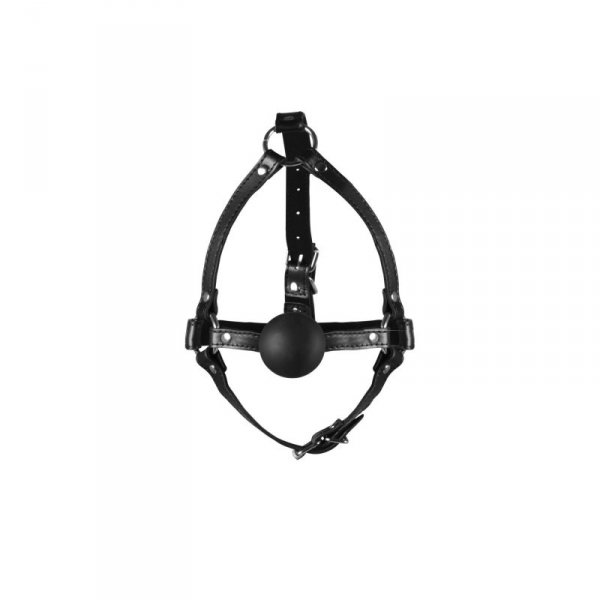 Head Harness with Solid Ball Gag - Black