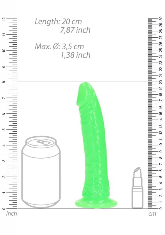 Slim Realistic Dildo with Suction Cup - Glow in the Dark - 7&#039;&#039; / 18 cm