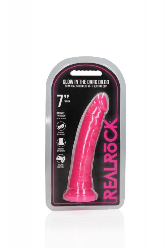 Slim Realistic Dildo with Suction Cup - Glow in the Dark - 7&#039;&#039; / 18 cm