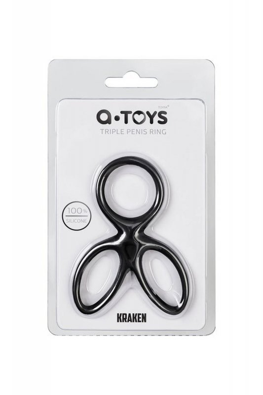 A-TOYS Triple penis ring KRAKEN, silicone, black, 10 cm