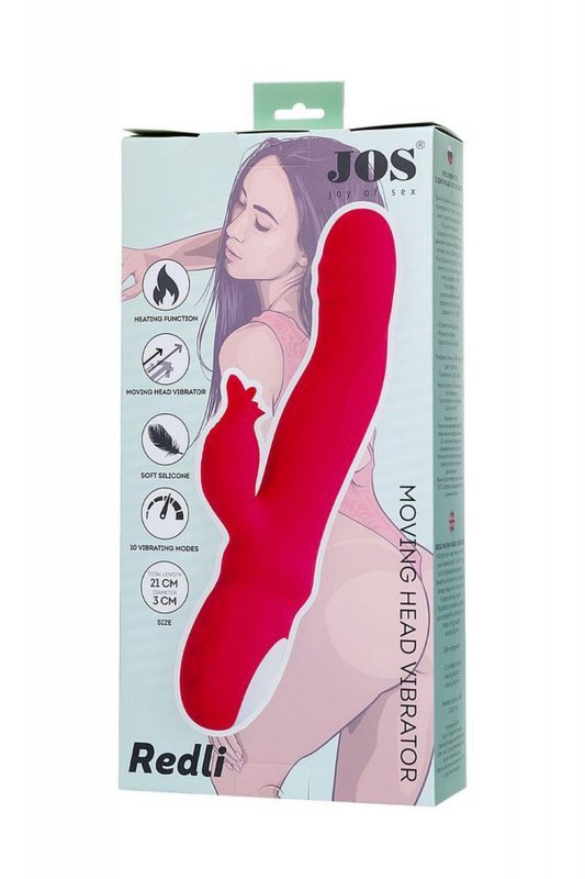 JOS Redli vibrator with moving head, silicone, red, 21 cm