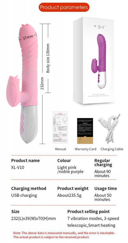 Wibrator-Silicone Vibrator USB 7 Function and Thrusting Function / Heating, pink