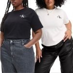 T-shirt Calvin Klein Jeans koszulka bluzka damska zestaw 2 sztuki plus size biała i czarna