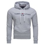 Bluza Tommy Hilfiger męska szara z kapturem bawełniana duże logo