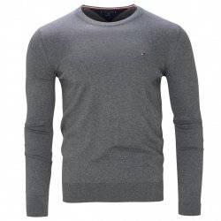 Sweter męski Tommy Hilfiger szary jedwab z okrągłym dekoldem
