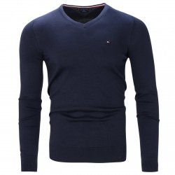 Sweter męski Tommy Hilfiger granatowy jedwab z dekoldem v-neck