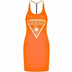 Sukienka damska Guess letnie duże logo pomarańczowa