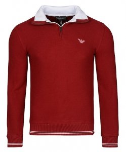 Sweter męski Emporio Armani bawełniany bordowy z kołnierzykiem