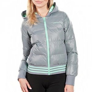 Kurtka Adidas damska pikowana sportowa z kapturem szara 