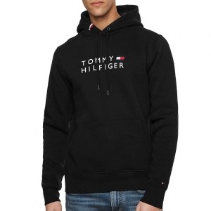 Bluza Tommy Hilfiger męska czarna z kapturem bawełniana duże logo