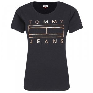 T-shirt Tommy Hilfiger koszulka bluzka damska czarna złote logo